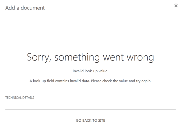 SharePoint error message